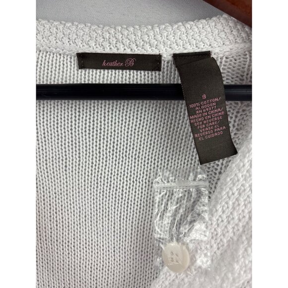 Heather B. Womens White Textured Knit Cardigan Sweater Size S 100% Cotton Button - Picture 5 of 5